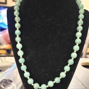 Green and Gold Jade Necklace with Spherical Beads
